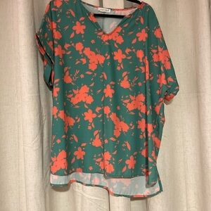 First Love Green and Orange Floral Blouse